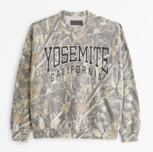 Abercrombie & Fitch Men's Yosemite Graphic Crew Sweatshirt OLIVE green camo M